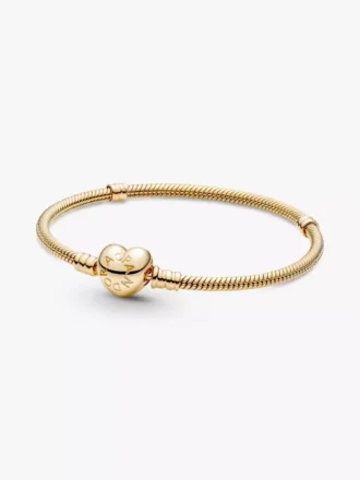 Pandora Moments Armband mit Herzverschluss und Snake Chain, 14 Karat vergoldet Pandora Moments Armband mit Herzverschluss und Snake Chain, 14 Karat vergoldet