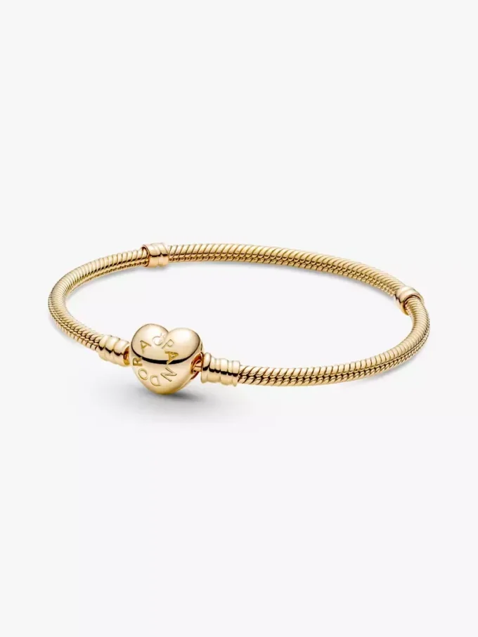 Pandora Moments Armband mit Herzverschluss und Snake Chain, 14 Karat vergoldet Pandora Moments Armband mit Herzverschluss und Snake Chain, 14 Karat vergoldet