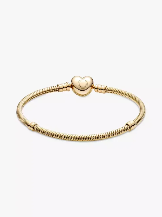 Pandora Moments Armband mit Herzverschluss und Snake Chain, 14 Karat vergoldet Pandora Moments Armband mit Herzverschluss und Snake Chain, 14 Karat vergoldet