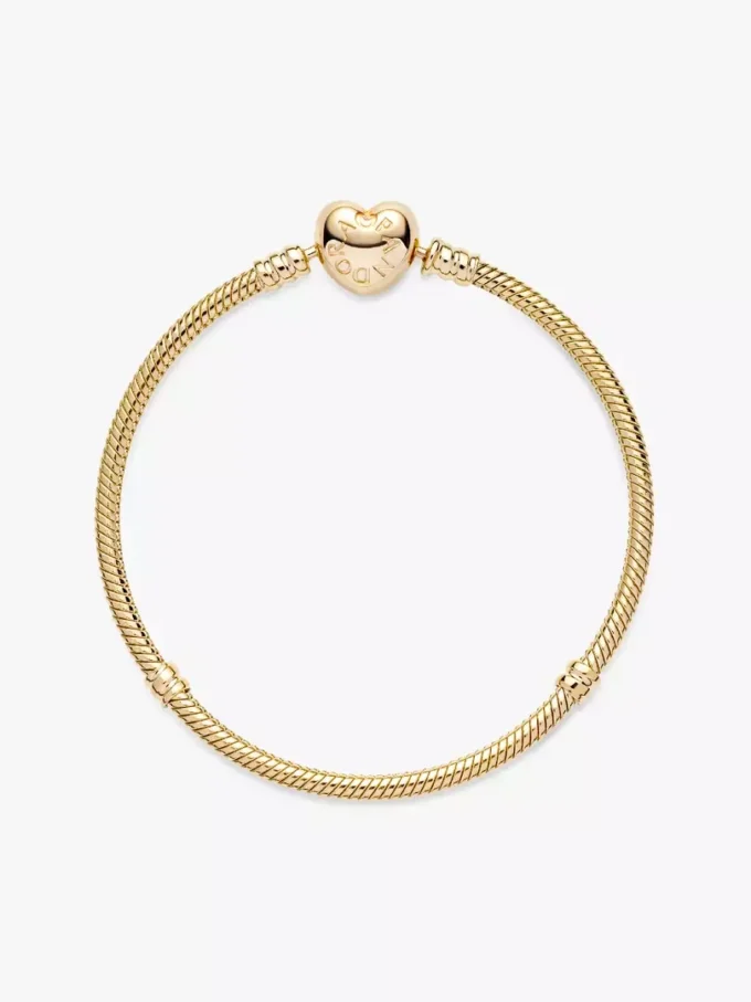 Pandora Moments Armband mit Herzverschluss und Snake Chain, 14 Karat vergoldet Pandora Moments Armband mit Herzverschluss und Snake Chain, 14 Karat vergoldet
