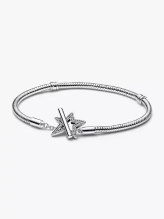 Pandora Moments Asymmetrisches Stern-T-Bar-Snake Chain-Armband aus Sterlingsilber Pandora Moments Asymmetrisches Stern-T-Bar-Snake Chain-Armband aus Sterlingsilber