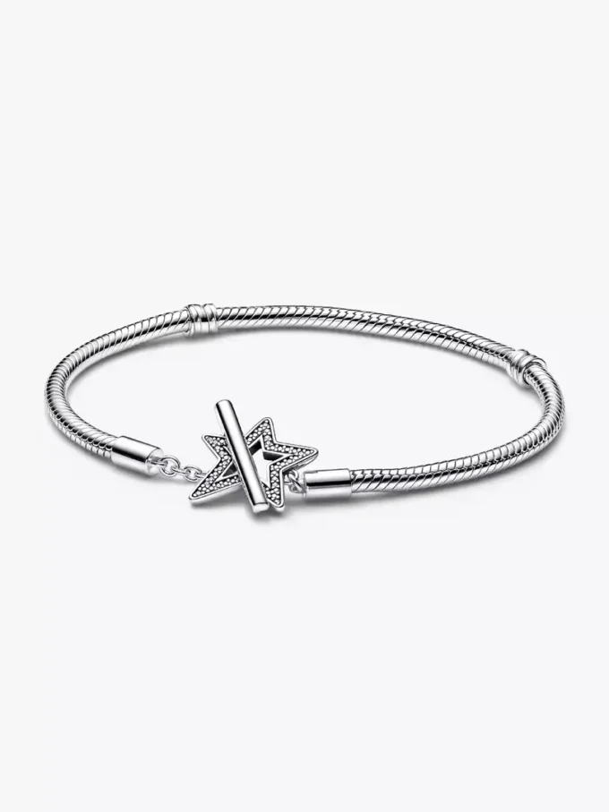 Pandora Moments Asymmetrisches Stern-T-Bar-Snake Chain-Armband aus Sterlingsilber Pandora Moments Asymmetrisches Stern-T-Bar-Snake Chain-Armband aus Sterlingsilber