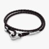 Pandora Moments Braunes, doppelt geflochtenes Lederarmband – Sterlingsilber Pandora Moments Braunes, doppelt geflochtenes Lederarmband – Sterlingsilber