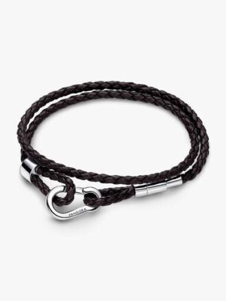Pandora Moments Braunes, doppelt geflochtenes Lederarmband – Sterlingsilber Pandora Moments Braunes, doppelt geflochtenes Lederarmband – Sterlingsilber