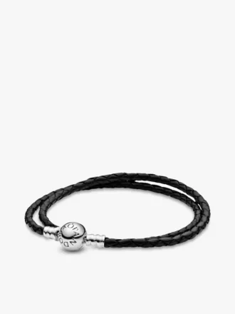 Pandora Moments doppeltes schwarzes Lederarmband aus Sterlingsilber Pandora Moments doppeltes schwarzes Lederarmband aus Sterlingsilber