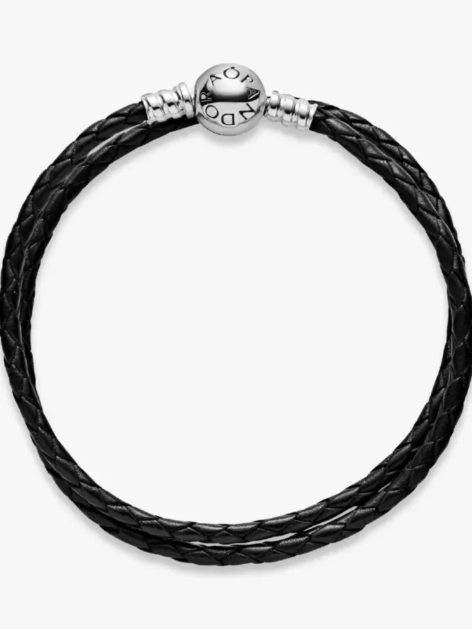 Pandora Moments doppeltes schwarzes Lederarmband aus Sterlingsilber Pandora Moments doppeltes schwarzes Lederarmband aus Sterlingsilber