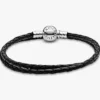 Pandora Moments doppeltes schwarzes Lederarmband aus Sterlingsilber Pandora Moments doppeltes schwarzes Lederarmband aus Sterlingsilber