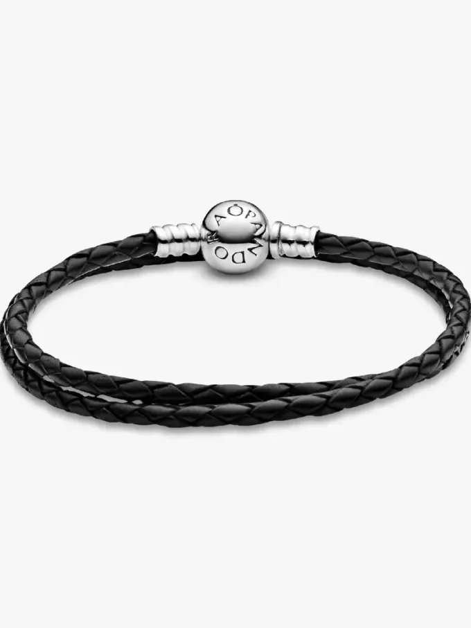 Pandora Moments doppeltes schwarzes Lederarmband aus Sterlingsilber Pandora Moments doppeltes schwarzes Lederarmband aus Sterlingsilber