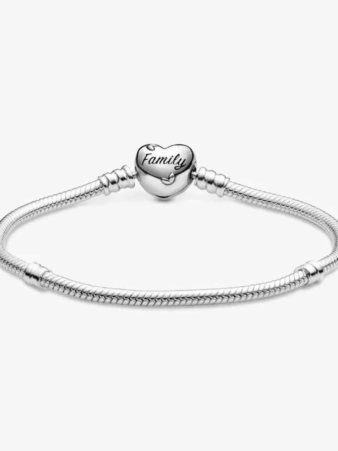 Pandora Moments Familienbaum-Herzverschluss-Snake Chain-Armband aus Sterlingsilber Pandora Moments Familienbaum-Herzverschluss-Snake Chain-Armband aus Sterlingsilber