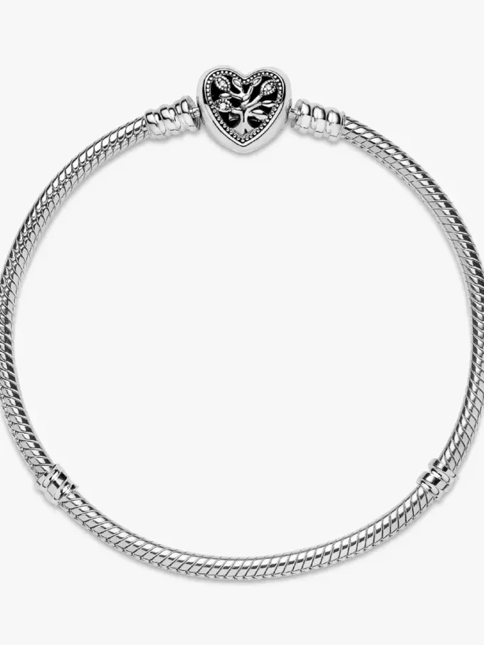 Pandora Moments Familienbaum-Herzverschluss-Snake Chain-Armband aus Sterlingsilber Pandora Moments Familienbaum-Herzverschluss-Snake Chain-Armband aus Sterlingsilber