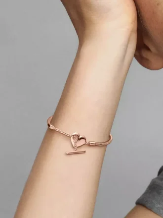 Pandora Moments Herz-T-Bar-Snake Chain-Armband, 14 Karat Roségold-Beschichtung Pandora Moments Herz-T-Bar-Snake Chain-Armband, 14 Karat Roségold-Beschichtung