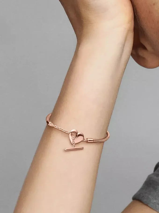 Pandora Moments Herz-T-Bar-Snake Chain-Armband, 14 Karat Roségold-Beschichtung Pandora Moments Herz-T-Bar-Snake Chain-Armband, 14 Karat Roségold-Beschichtung