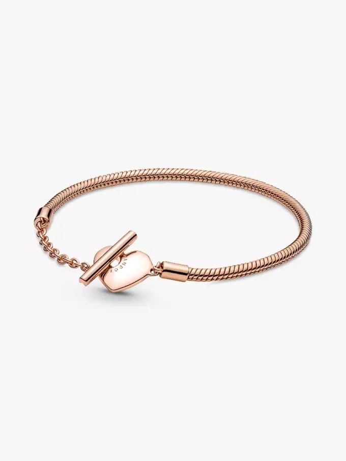 Pandora Moments Herz-T-Bar-Snake Chain-Armband, 14 Karat Roségold-Beschichtung Pandora Moments Herz-T-Bar-Snake Chain-Armband, 14 Karat Roségold-Beschichtung