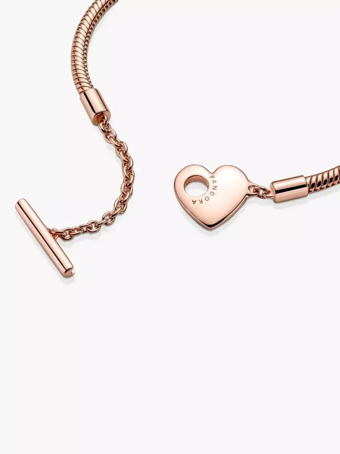 Pandora Moments Herz-T-Bar-Snake Chain-Armband, 14 Karat Roségold-Beschichtung Pandora Moments Herz-T-Bar-Snake Chain-Armband, 14 Karat Roségold-Beschichtung