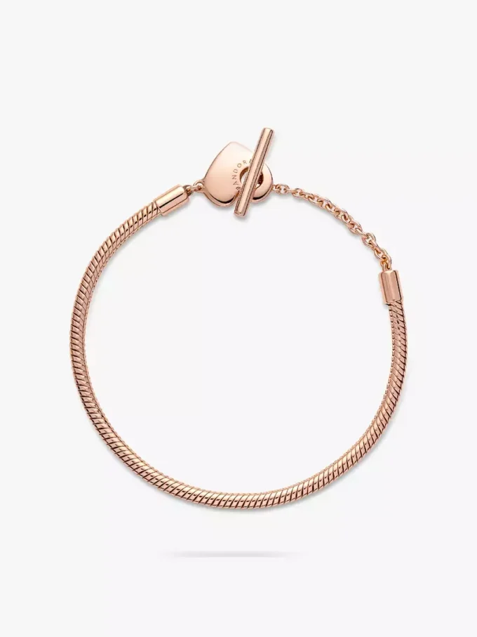 Pandora Moments Herz-T-Bar-Snake Chain-Armband, 14 Karat Roségold-Beschichtung Pandora Moments Herz-T-Bar-Snake Chain-Armband, 14 Karat Roségold-Beschichtung