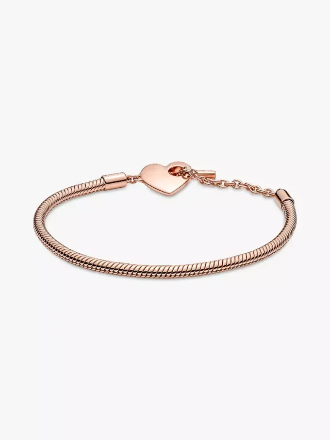 Pandora Moments Herz-T-Bar-Snake Chain-Armband, 14 Karat Roségold-Beschichtung Pandora Moments Herz-T-Bar-Snake Chain-Armband, 14 Karat Roségold-Beschichtung