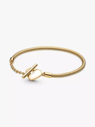 Pandora Moments Herz-T-Bar-Snake Chain-Armband, 14 Karat vergoldet Pandora Moments Herz-T-Bar-Snake Chain-Armband, 14 Karat vergoldet