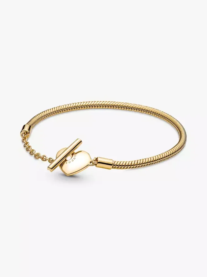 Pandora Moments Herz-T-Bar-Snake Chain-Armband, 14 Karat vergoldet Pandora Moments Herz-T-Bar-Snake Chain-Armband, 14 Karat vergoldet