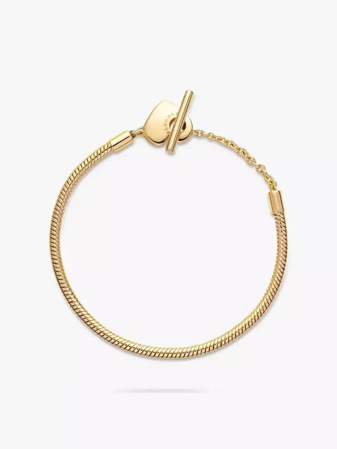 Pandora Moments Herz-T-Bar-Snake Chain-Armband, 14 Karat vergoldet Pandora Moments Herz-T-Bar-Snake Chain-Armband, 14 Karat vergoldet