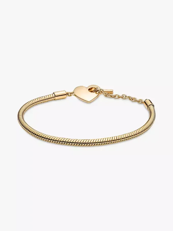 Pandora Moments Herz-T-Bar-Snake Chain-Armband, 14 Karat vergoldet Pandora Moments Herz-T-Bar-Snake Chain-Armband, 14 Karat vergoldet