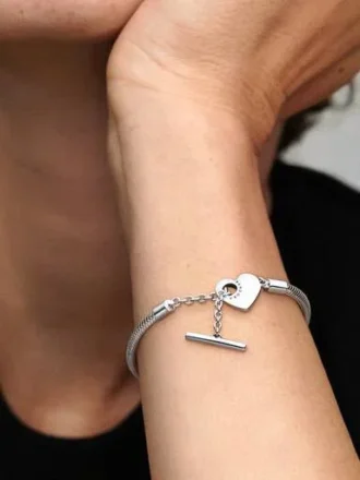 Pandora Moments Herz-T-Bar-Snake Chain-Armband – Sterlingsilber