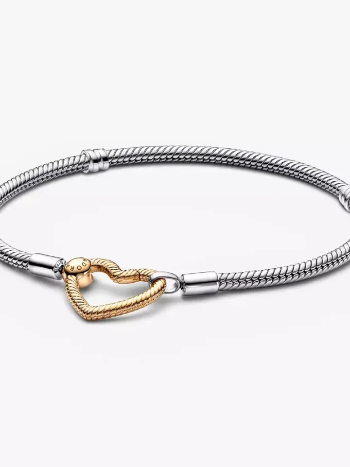 Pandora Moments Herzverschluss-Snake Chain-Armband aus Sterlingsilber, 14 Karat vergoldet Pandora Moments Herzverschluss-Snake Chain-Armband aus Sterlingsilber, 14 Karat vergoldet