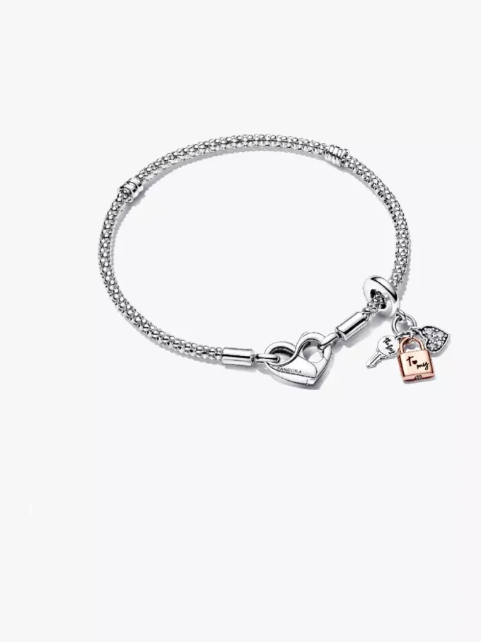 Pandora Moments Kettenarmband mit Nieten und dreifachem Dangle Charm-Set, 2er-Set Pandora Moments Kettenarmband mit Nieten und dreifachem Dangle Charm-Set, 2er-Set