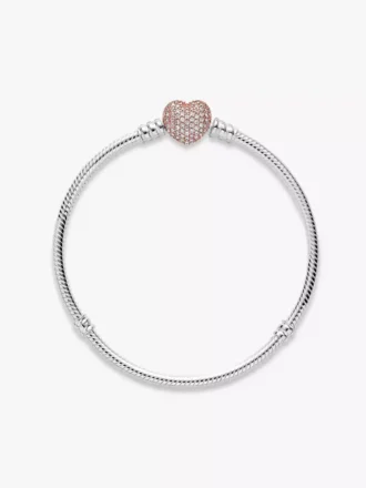 Pandora Moments Pavé-Herzverschluss-Snake Chain-Armband aus Sterlingsilber, 14 Karat Roségold-Beschichtung Pandora Moments Pavé-Herzverschluss-Snake Chain-Armband aus Sterlingsilber, 14 Karat Roségold-Beschichtung