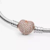 Pandora Moments Pavé-Herzverschluss-Snake Chain-Armband aus Sterlingsilber, 14 Karat Roségold-Beschichtung Pandora Moments Pavé-Herzverschluss-Snake Chain-Armband aus Sterlingsilber, 14 Karat Roségold-Beschichtung