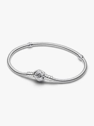 Pandora Moments Rose in Bloom Snake Chain Armband mit Verschluss – Sterlingsilber Pandora Moments Rose in Bloom Snake Chain Armband mit Verschluss – Sterlingsilber