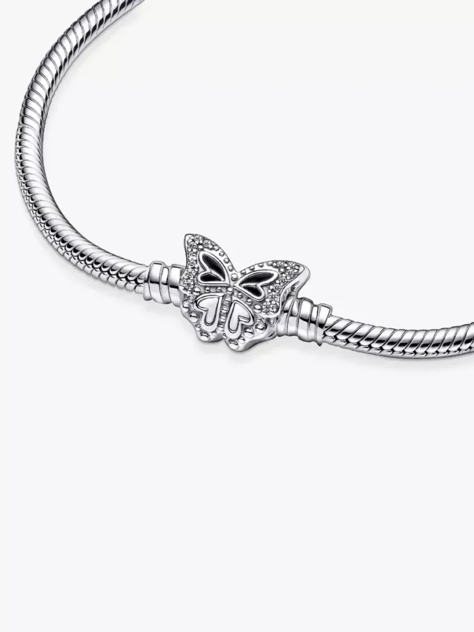 Pandora Moments Schmetterlingsverschluss-Snake Chain-Armband aus Sterlingsilber Pandora Moments Schmetterlingsverschluss-Snake Chain-Armband aus Sterlingsilber