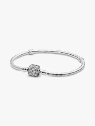 Pandora Moments Snake Chain-Armband mit funkelndem Pavé-Verschluss – Sterlingsilber