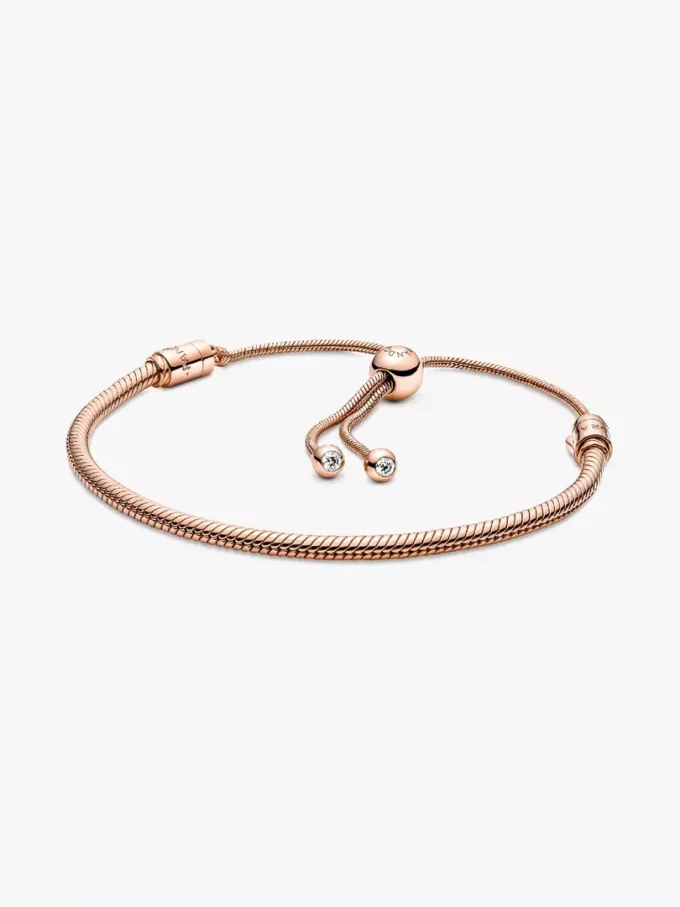 Pandora Moments Snake Chain-Slider-Armband, 14 Karat Roségold-Beschichtung