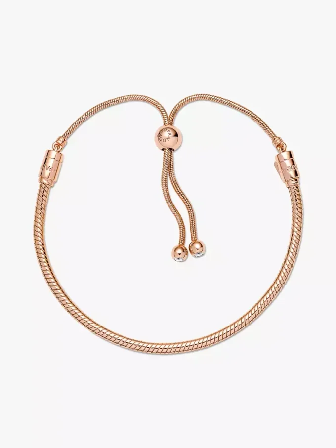 Pandora Moments Snake Chain-Slider-Armband, 14 Karat Roségold-Beschichtung
