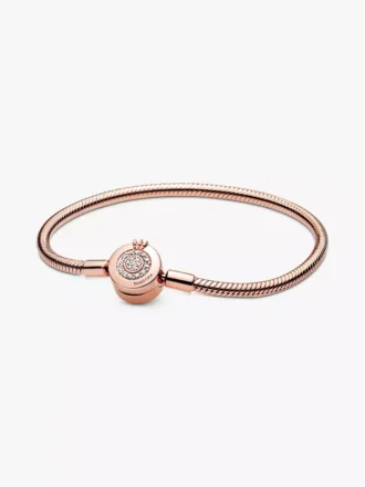 Pandora Moments Sparkling Crown O Snake Chain-Armband, 14 Karat Roségold-Beschichtung