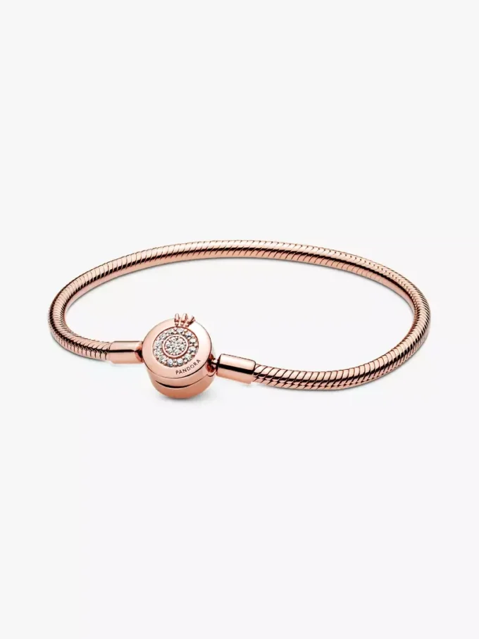 Pandora Moments Sparkling Crown O Snake Chain-Armband, 14 Karat Roségold-Beschichtung