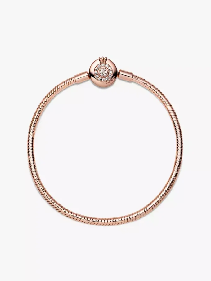 Pandora Moments Sparkling Crown O Snake Chain-Armband, 14 Karat Roségold-Beschichtung