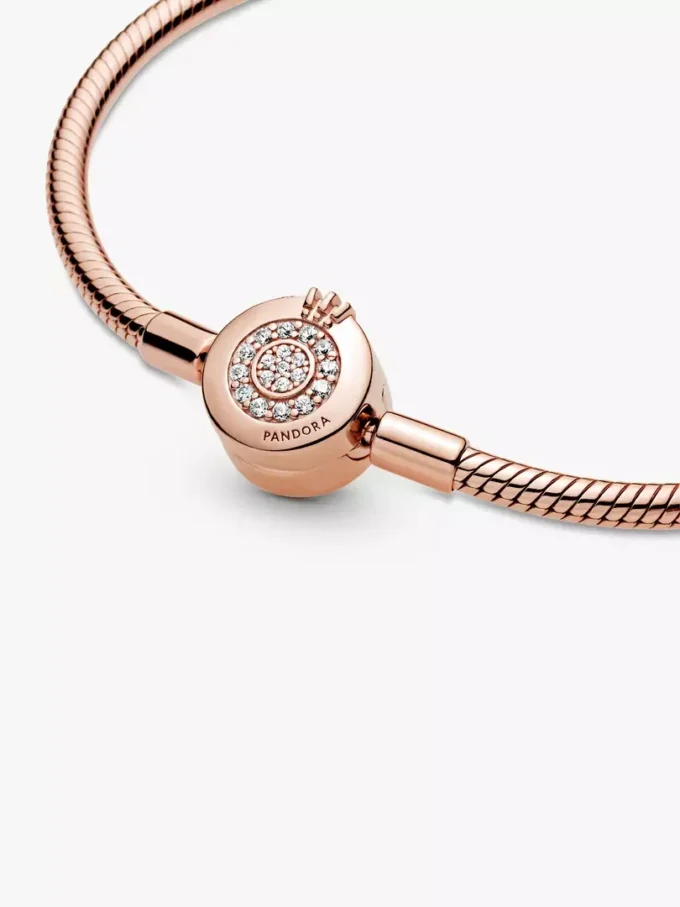 Pandora Moments Sparkling Crown O Snake Chain-Armband, 14 Karat Roségold-Beschichtung