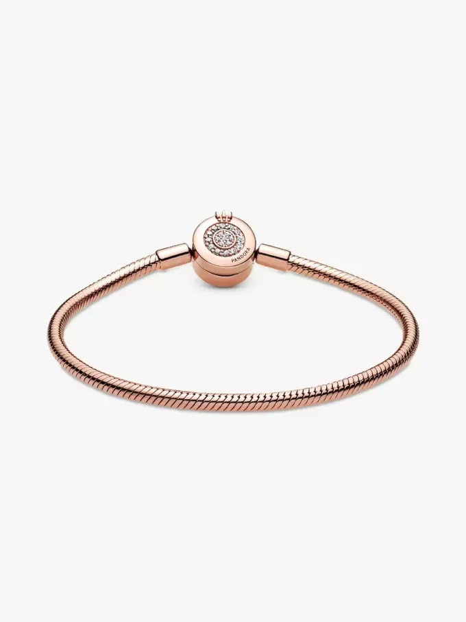 Pandora Moments Sparkling Crown O Snake Chain-Armband, 14 Karat Roségold-Beschichtung