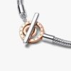 Pandora Moments zweifarbiges Logo-T-Bar-Armband mit Snake Chain – Sterlingsilber, 14 Karat Roségold-Beschichtung