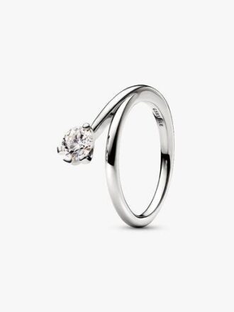 Pandora Nova 14-karätiger Weißgold-Ring mit asymmetrischem Lab-Grown-Diamanten – 0,50 ct TW, 14-karätiges Weißgold