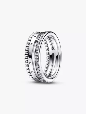 Pandora Signature Logo Pavé & Beads Ring aus Sterlingsilber Pandora Signature Logo Pavé & Beads Ring aus Sterlingsilber