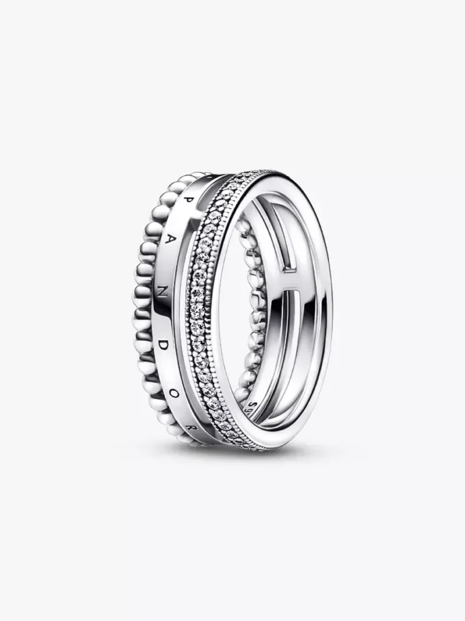 Pandora Signature Logo Pavé & Beads Ring aus Sterlingsilber