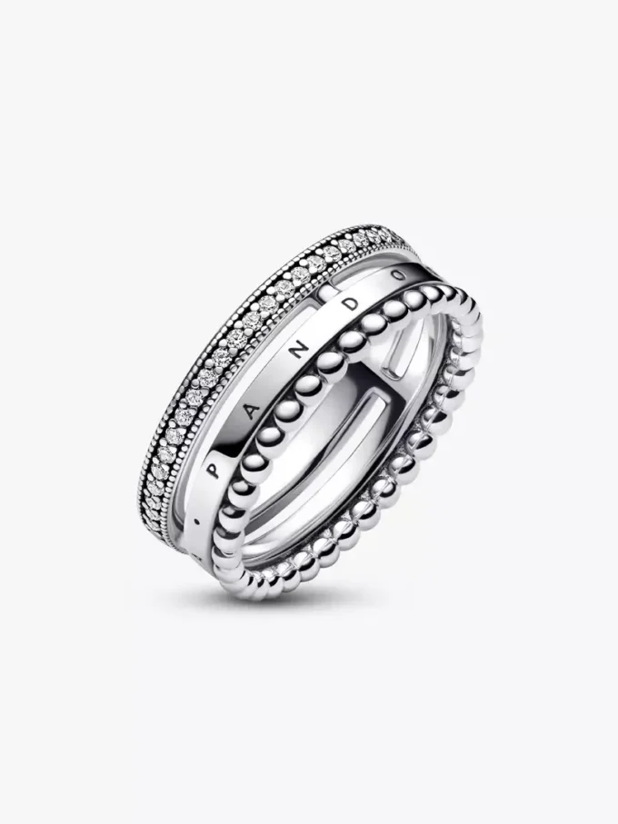 Pandora Signature Logo Pavé & Beads Ring aus Sterlingsilber