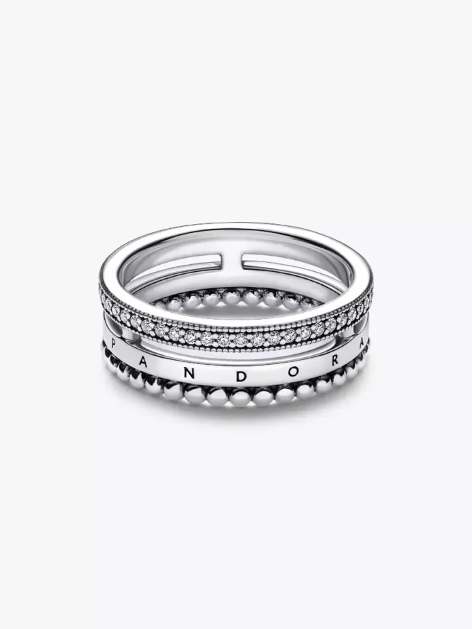 Pandora Signature Logo Pavé & Beads Ring aus Sterlingsilber