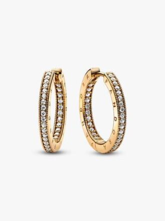 Pandora Signature Logo & Pavé Ohrringe – 14 Karat vergoldet