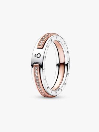 Pandora Signature zweifarbiger Logo & Pavé-Ring – Sterlingsilber, 14 Karat Roségold-Beschichtung Pandora Signature zweifarbiger Logo & Pavé-Ring – Sterlingsilber, 14 Karat Roségold-Beschichtung