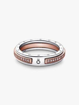 Pandora Signature zweifarbiger Logo & Pavé-Ring – Sterlingsilber, 14 Karat Roségold-Beschichtung Pandora Signature zweifarbiger Logo & Pavé-Ring – Sterlingsilber, 14 Karat Roségold-Beschichtung