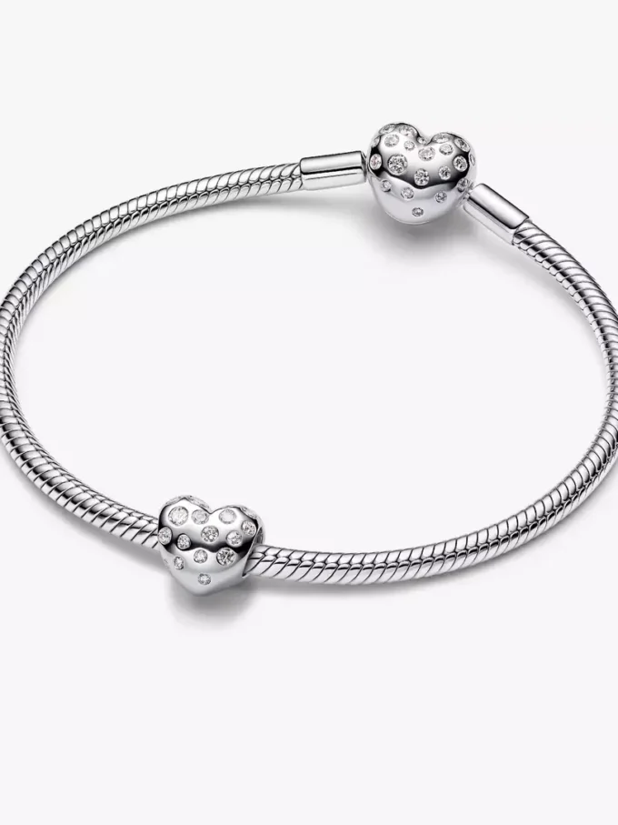 Pandora Sterling Silver Lab-Grown Diamonds Heart Charm, 0.53 carats total, Sterling Silver Pandora Sterling Silver Lab-Grown Diamonds Heart Charm, 0.53 carats total, Sterling Silver