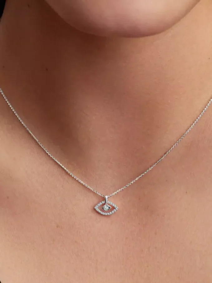 Pandora Talisman Halskette mit Anhänger aus Sterlingsilber und im Labor gezüchtetem Diamanten „Evil Eye“, 0,13 ct TW, Sterlingsilber